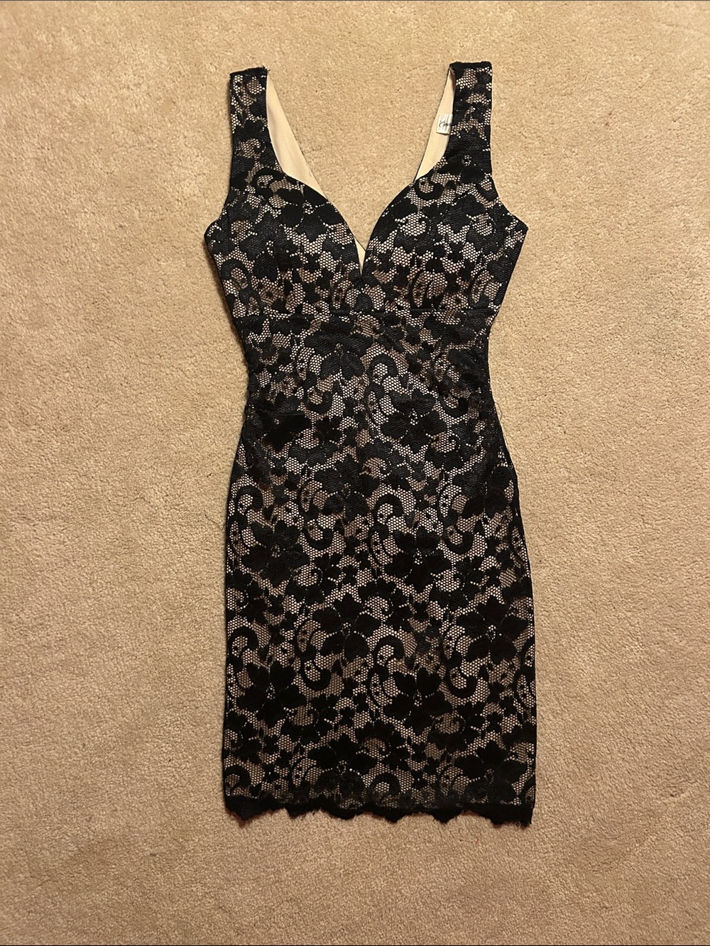 Emerald Sundae Black Lace Mini Dress with Nude Lining